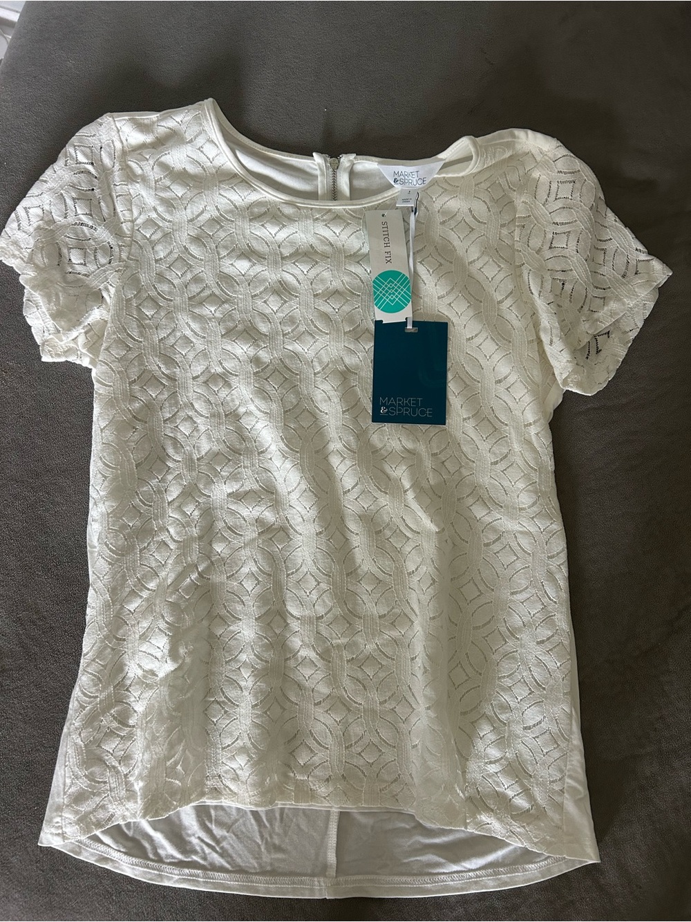 Market & Spruce White Lace Short Sleeve Tee NWT